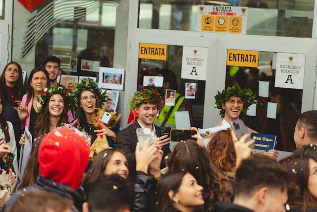 university students celebrating graduation in Italy
